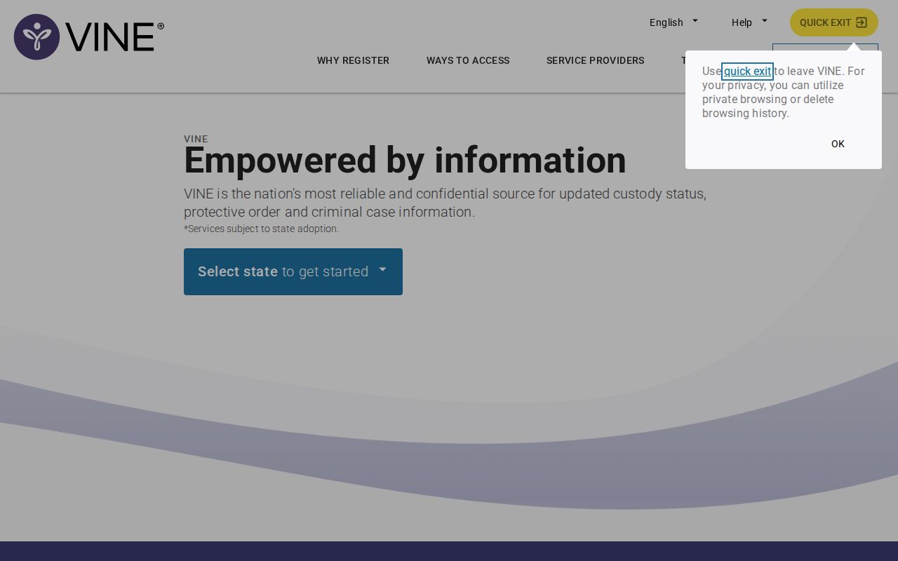 VINELink interface used to select Michigan and search custody information