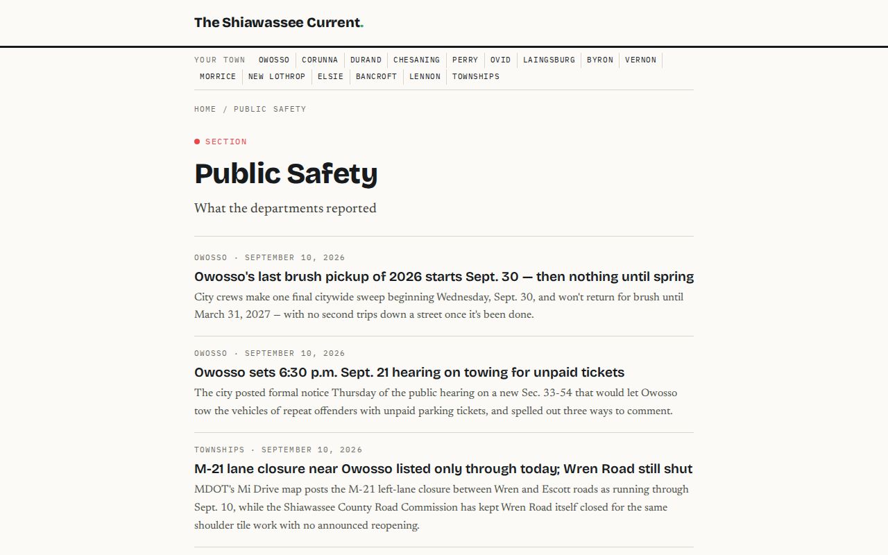 Shiawassee County public safety news source for arrest context