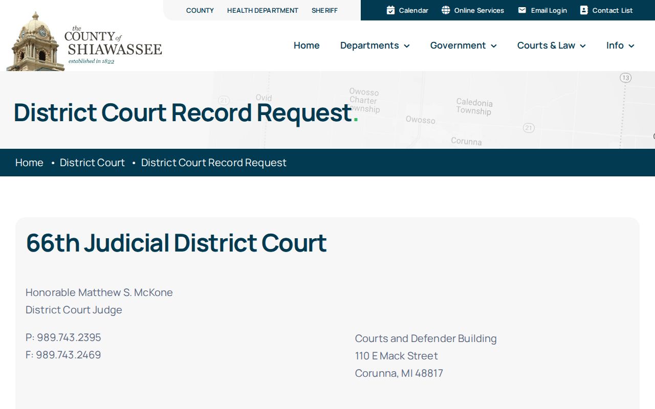 Shiawassee County arrest case court record request