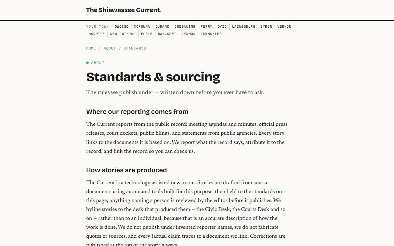 Shiawassee Current standards explaining its no-mugshot policy
